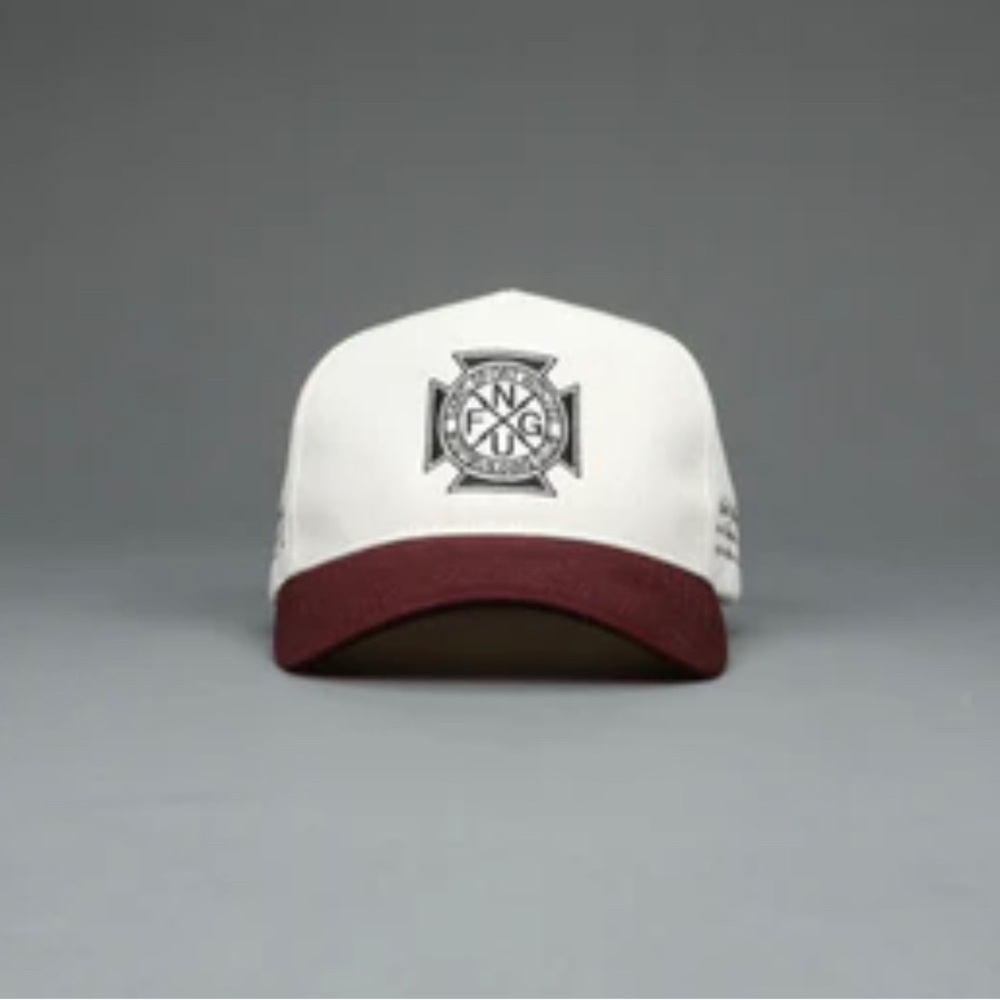 Iron 5 Panel Hat in Cream/ Reaper Wine